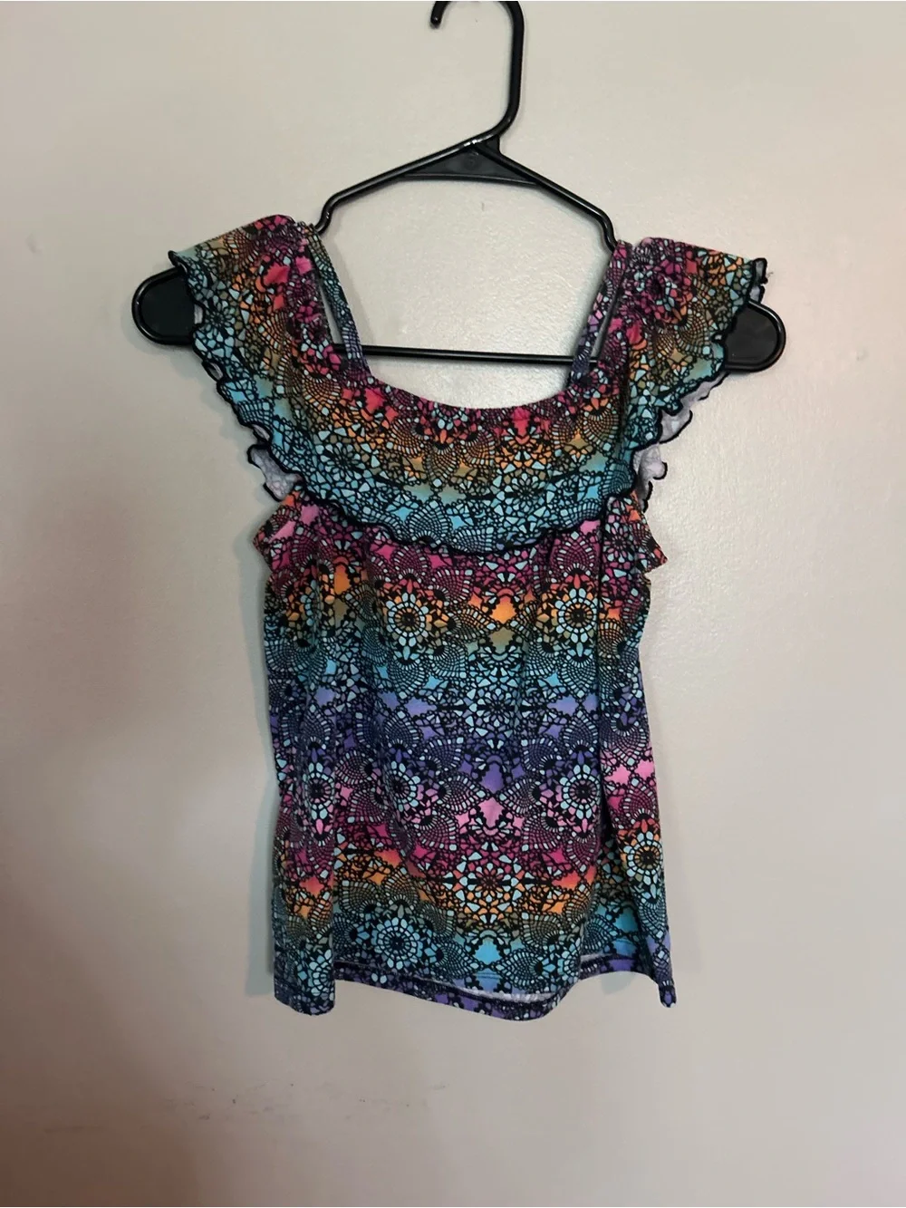 5 for $20! Multicolor Lace-Print Ruffle Sleeve Women’s Top